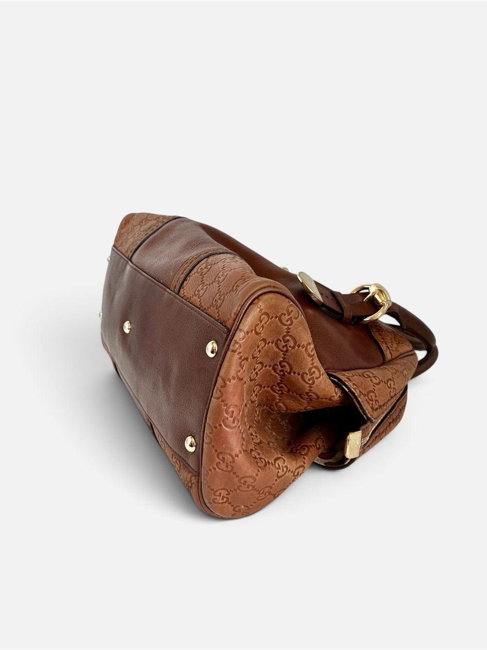 Gucci Brown Leather and GG Canvas Satchel with Gold Hardware - Picture 7 of 12